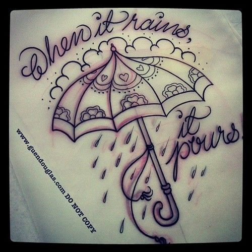 When It Rains It Pours Umbrella Tattoo Design by Guendouglas
