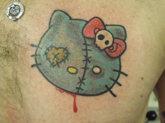 Zombie Hello Kitty Head Tattoo
