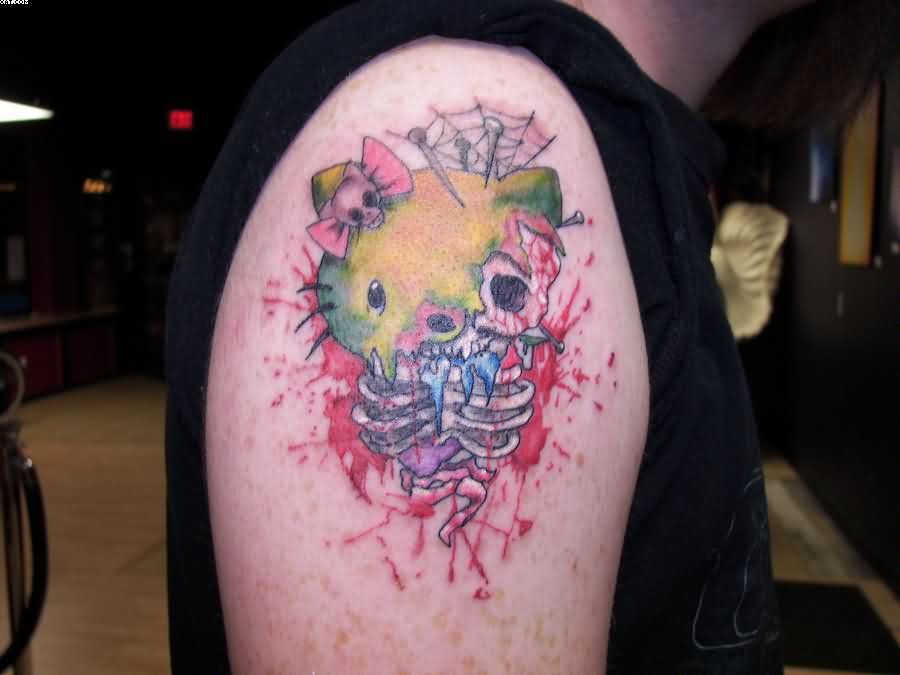 Zombie Hello Kitty Tattoo On Right Shoulder