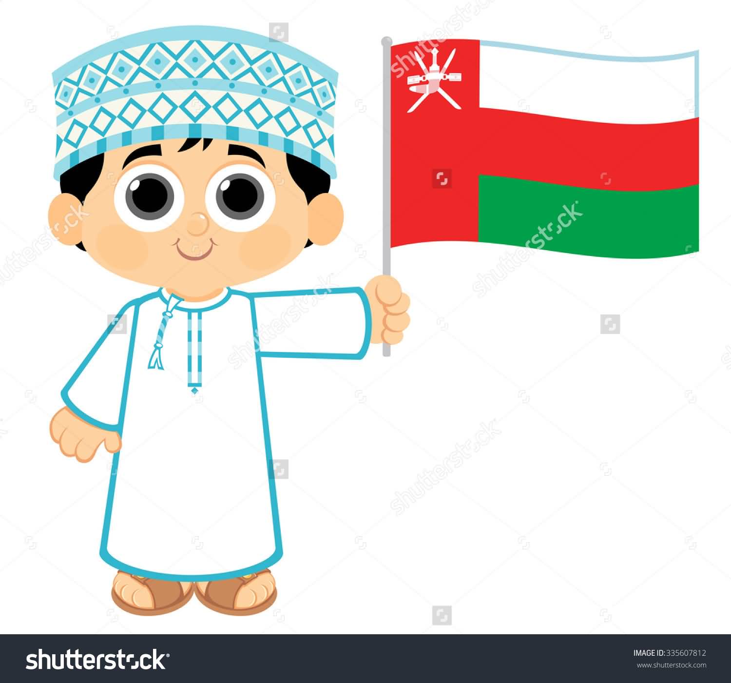 A Kid With Oman Flag In Hand Wishing You Happy National Day Illustration