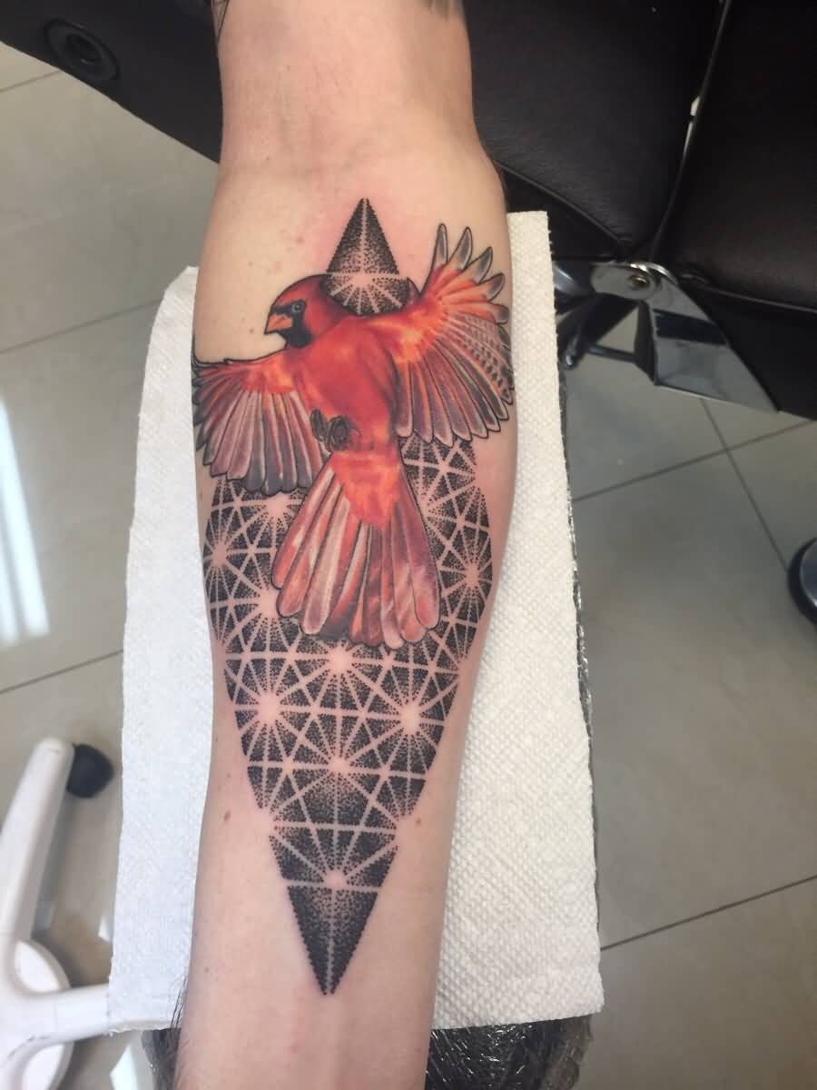 Abstract Cardinal Tattoo On Forearm