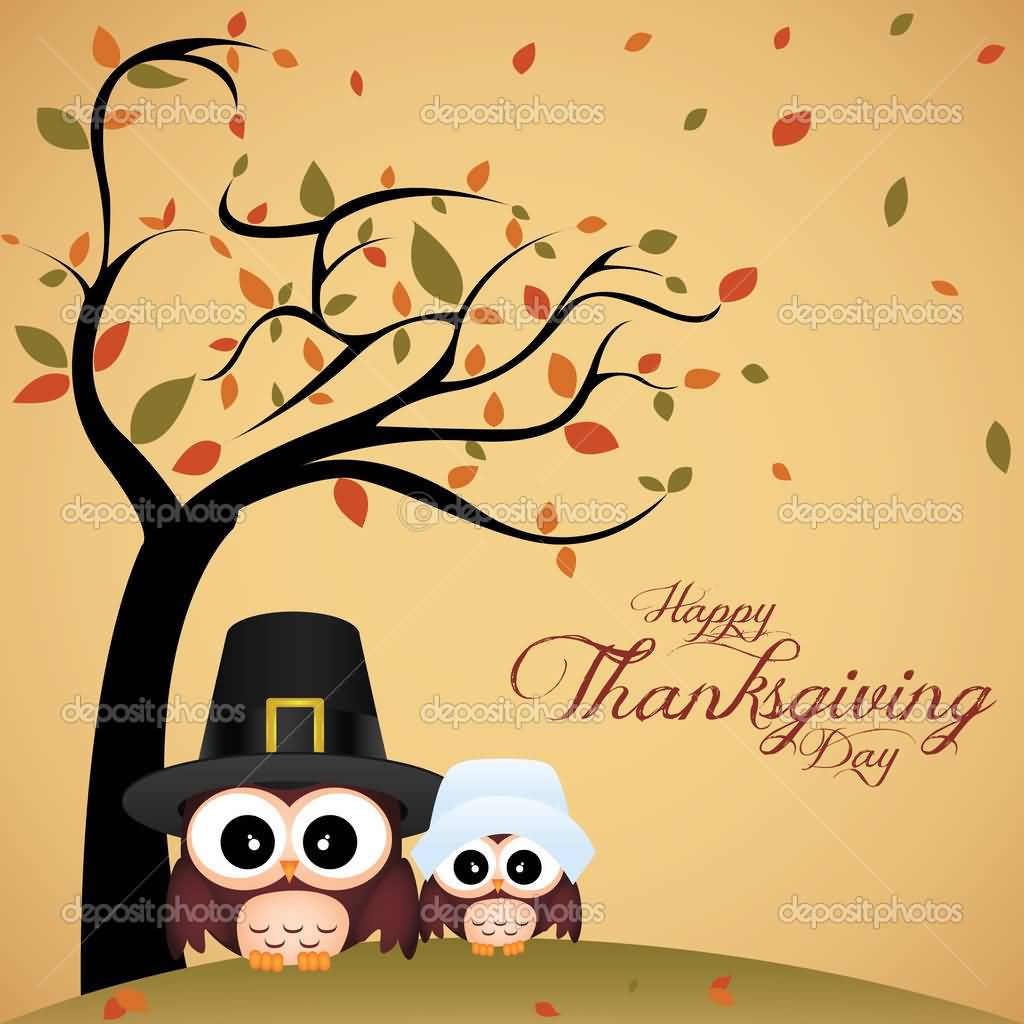 Abstract Cute Owls On Thanksgiving Day Card
