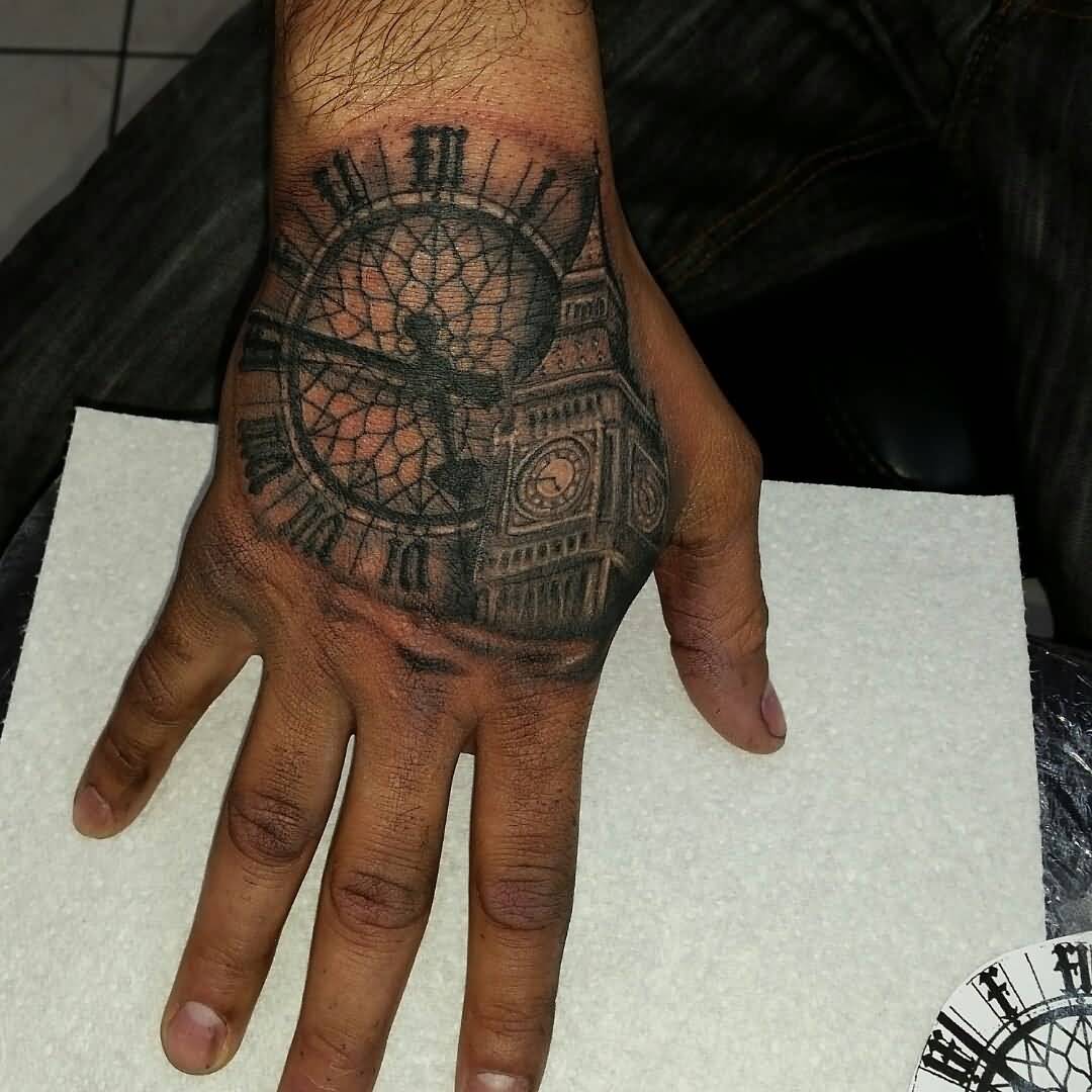 Amazing Big Ben Clock Tattoo On Right Hand