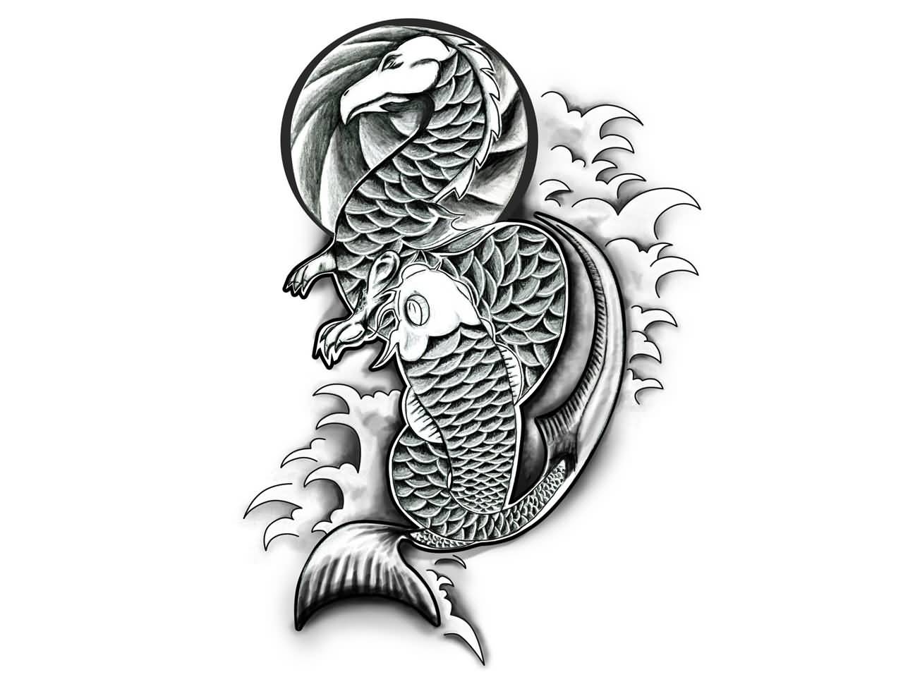 Amazing Dragon Fish Tattoo Design