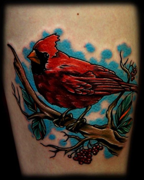 Amazing Red Cardinal Tattoo Design