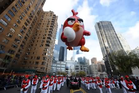Angry Bird Balloon Float During Thanksgiving Parade