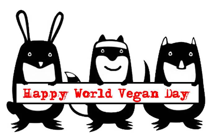 Animals Holding Happy World Vegan Day Banner Illustration
