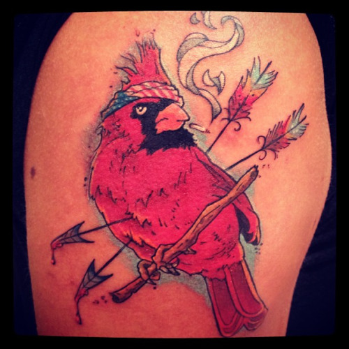 Arrow Pierced In Cardinal Tattoo On Shoulder
