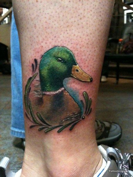 Awesome Duck Tattoo On Leg