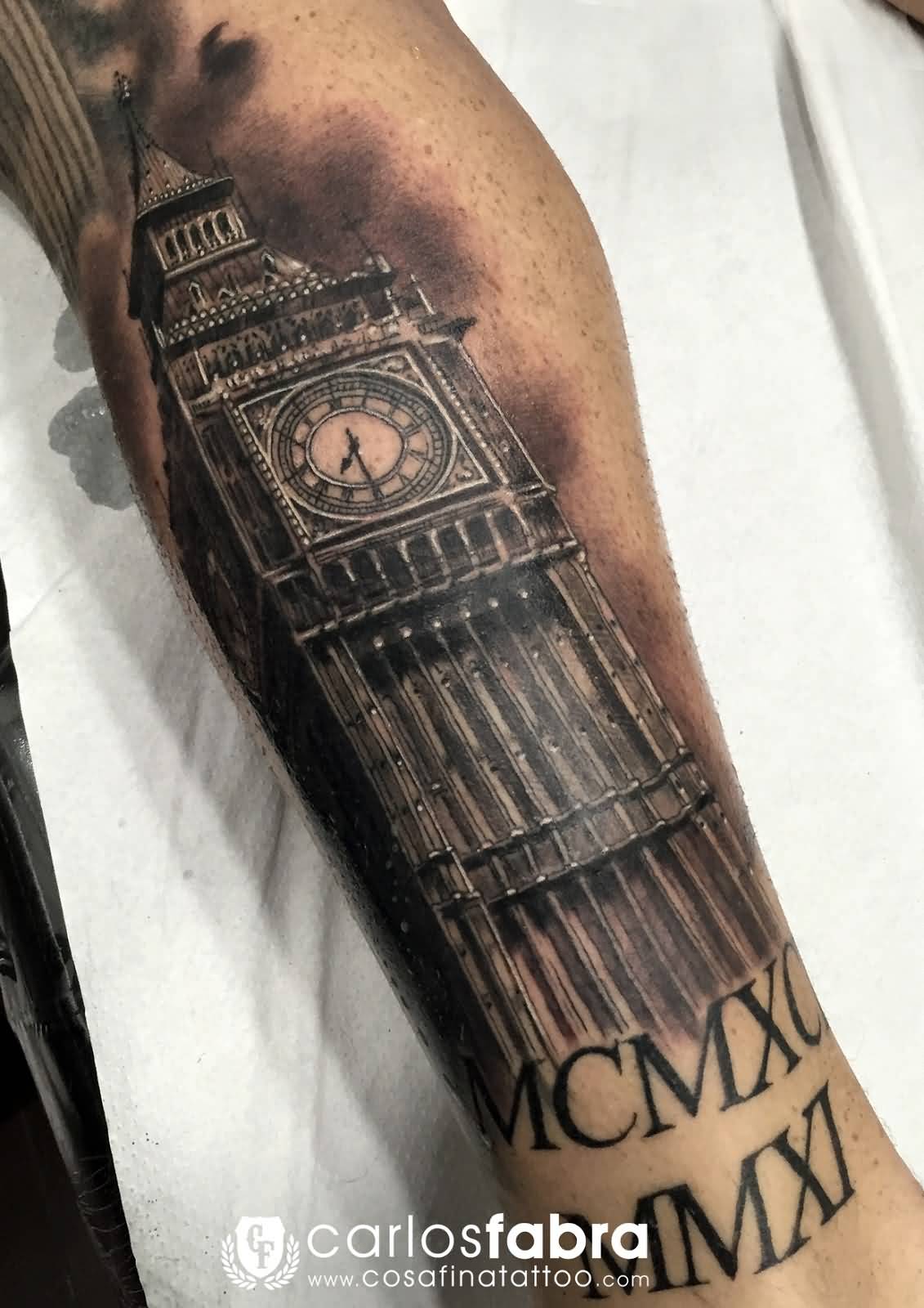 Big Ben London Tower Tattoo On Full Sleeve