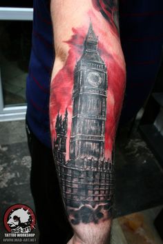 Big Ben Tattoo On Right Sleeve