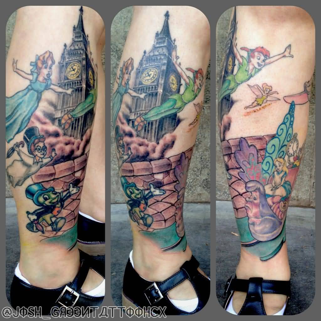 Big Ben Tower Tattoo On Girl Leg