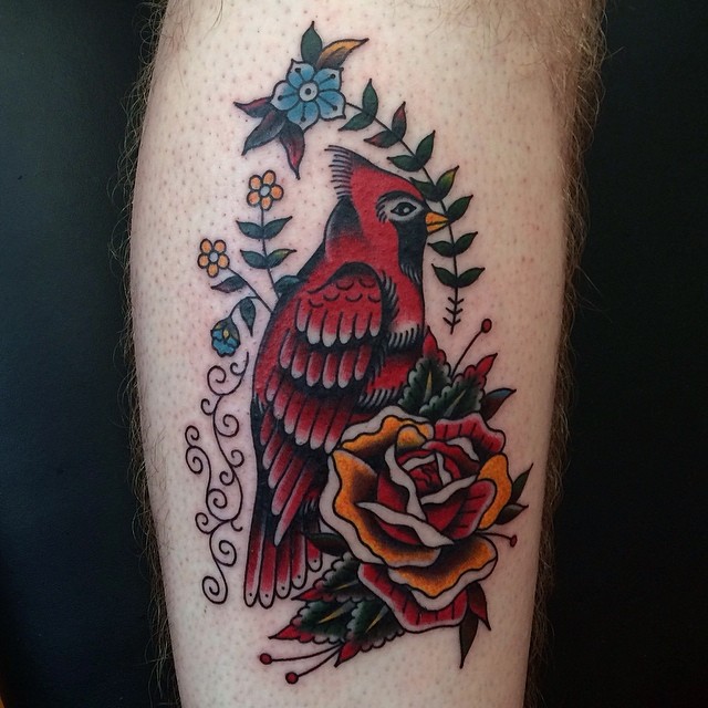 Black And Red Cardinal Tattoo by Nick Luit