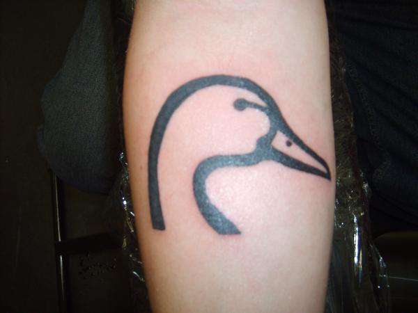 Black Outline Duck Head Tattoo On Forearm