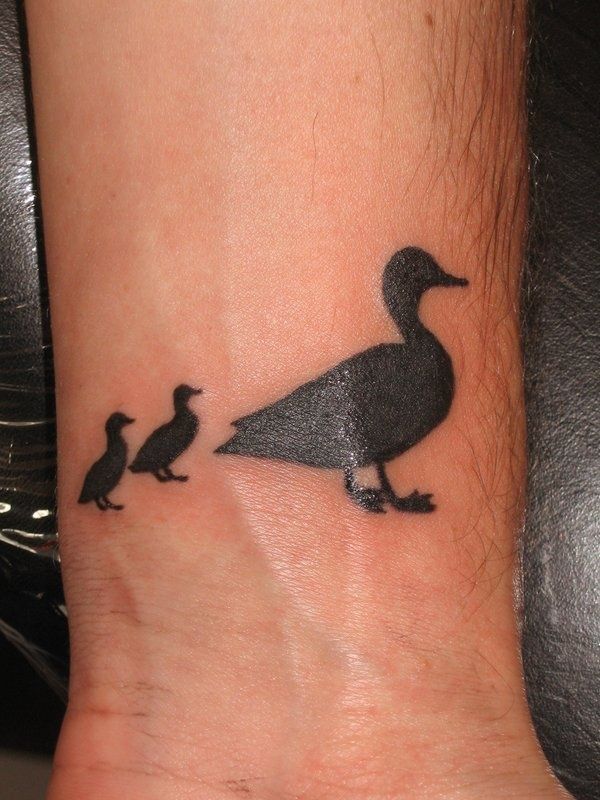 Black Silhouette Duck Tattoos On Wrist