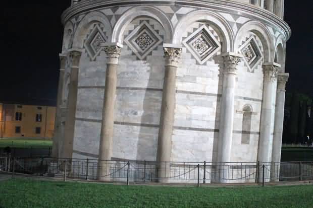 Bottom View Of Leaning Tower Of Pisa At Night