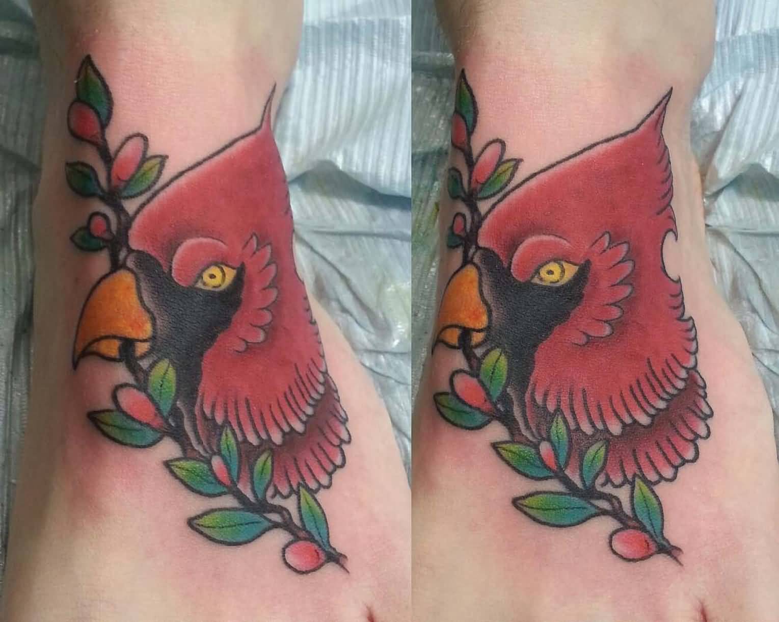 Cardinal Bird Head Tattoo On Left Foot