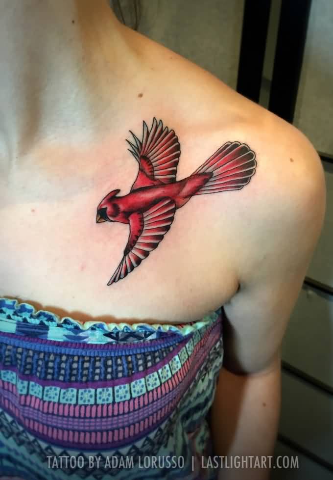 Cardinal Bird Tattoo On Left Front Shoulder