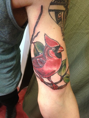 Cardinal Bird Tattoo On Left Sleeve