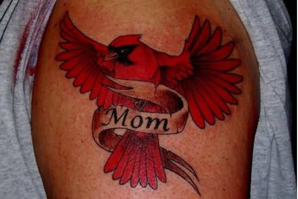 Cardinal Bird With Mom Banner Tattoo