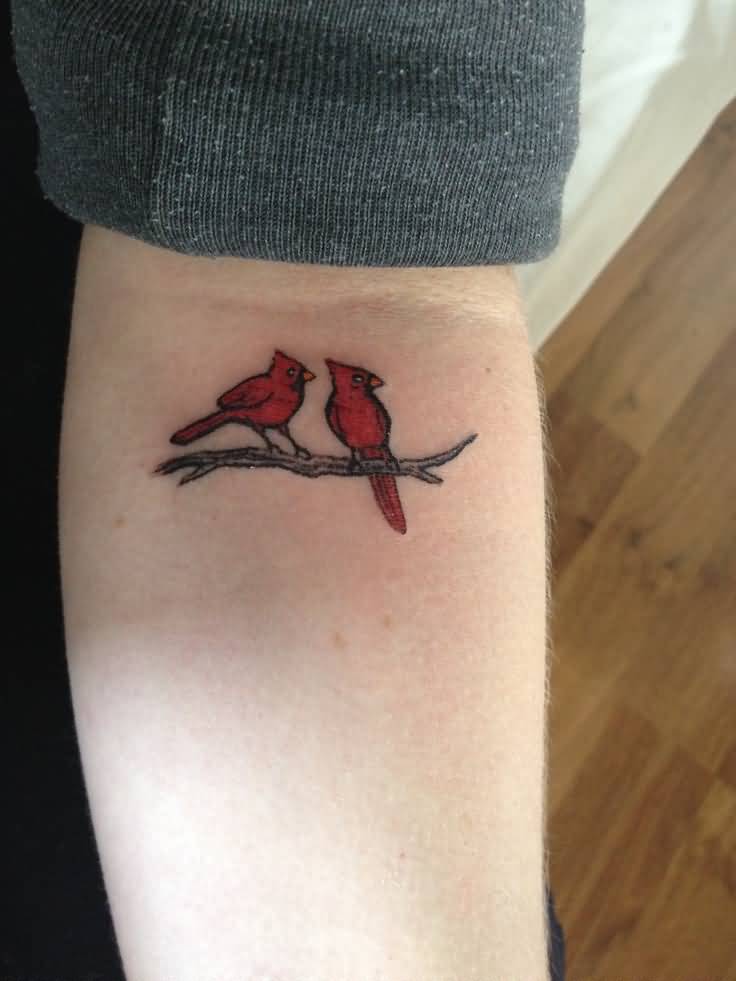 Cardinal Birds Couple Tattoo On Left Forearm