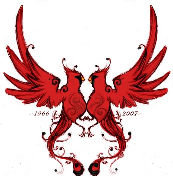 Cardinal Birds Tattoo Design by Sakiimi