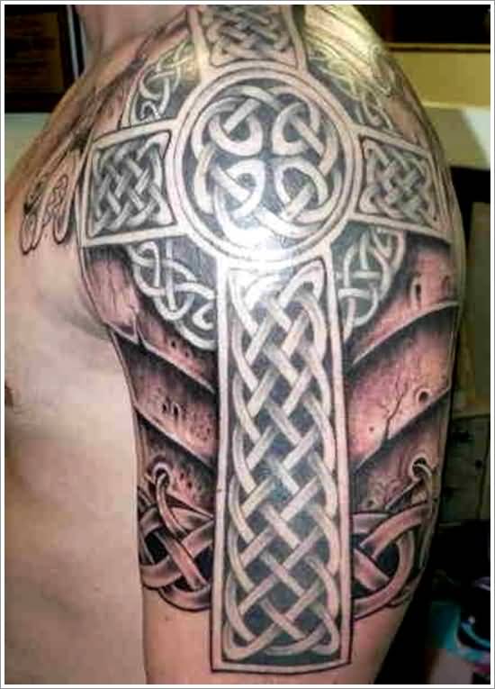 Celtic Cross Tattoo On Left Shoulder