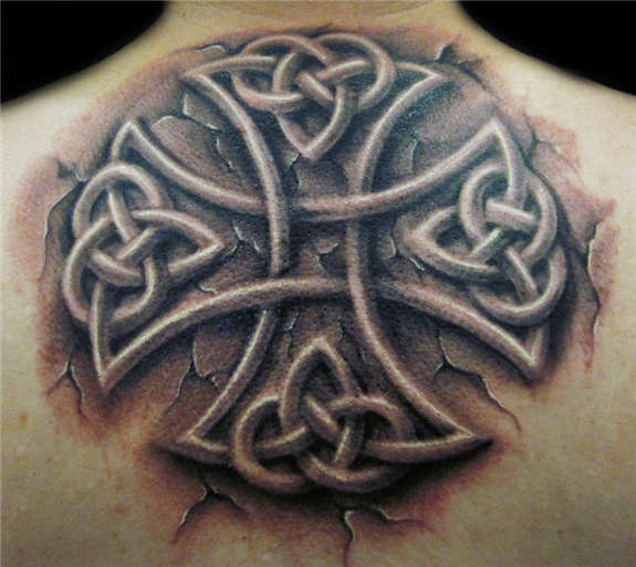 Celtic Cross Tattoo On Upper Back