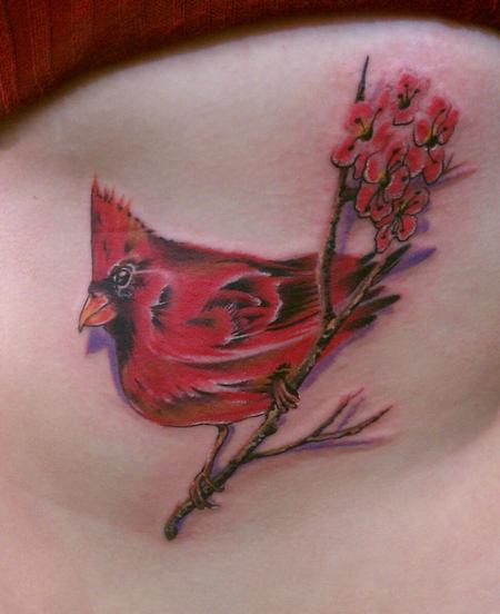 Cherry Blossom Flowers And Cardinal Tattoo