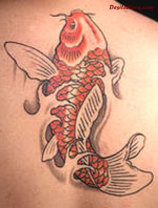 Chinese Dragon Fish Tattoo On Back Shoulder