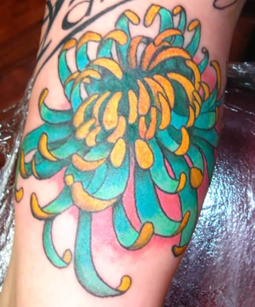 Chrysanthemum Flower Tattoo On Bicep