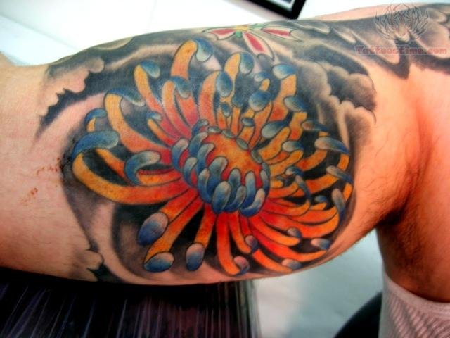 Chrysanthemum Flower Tattoo On Inner Bicep