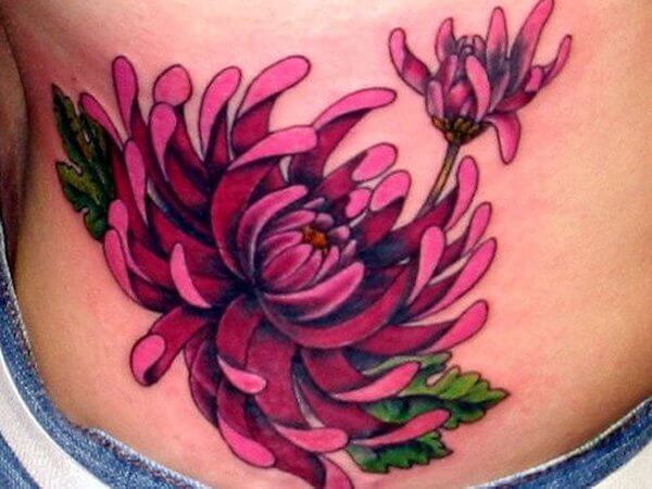 Chrysanthemum Flower Tattoo On Side Rib