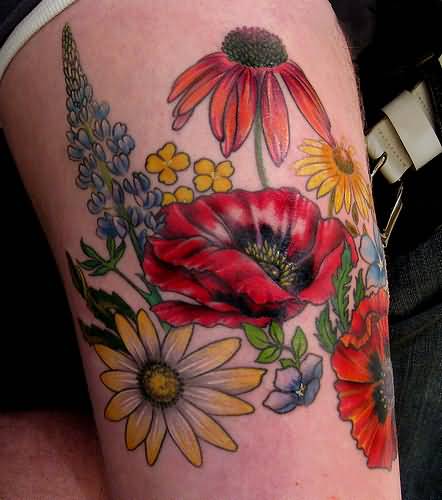 Chrysanthemum Flowers Tattoo On Half Sleeve