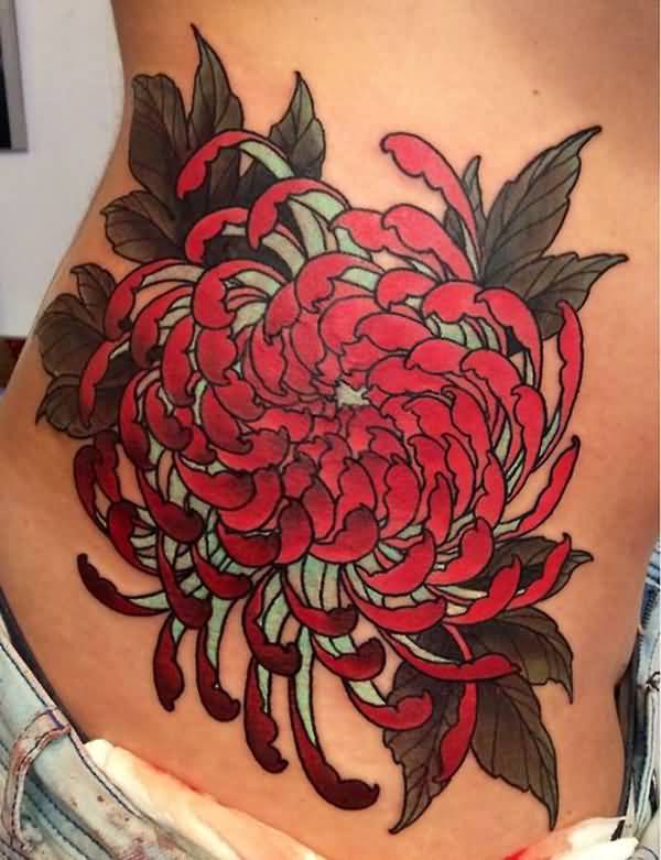 Chrysanthemum Tattoo On Girl Side Rib