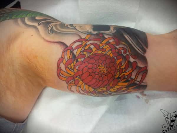 Chrysanthemum Tattoo On Inner Bicep