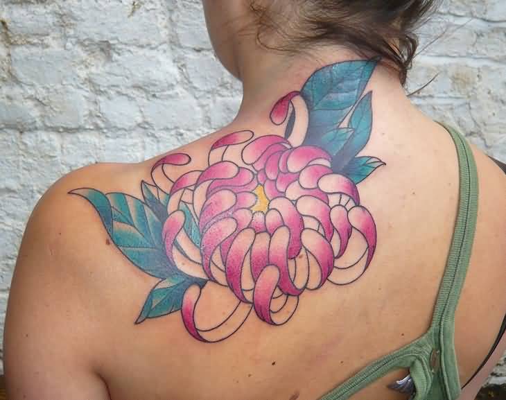 Chrysanthemum Tattoo On Left Back Shoulder