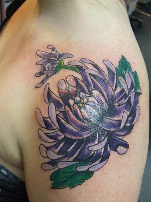 Chrysanthemum Tattoo On Shoulder For Girls