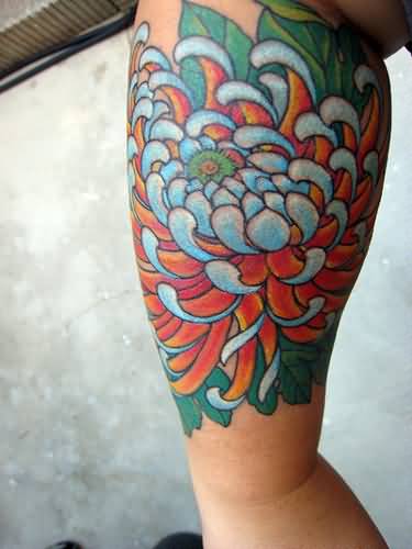 Colored Chrysanthemum Flower Tattoo