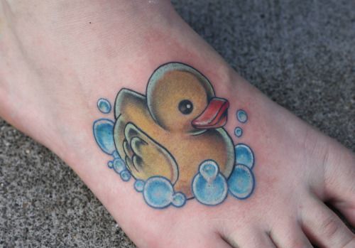 Cute Duck Tattoo On Right Foot