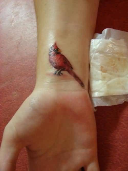 Cute Small Cardinal Tattoo On Wrist