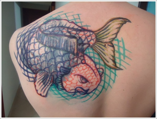 Dragon Fish Tattoo On Back Shoulder