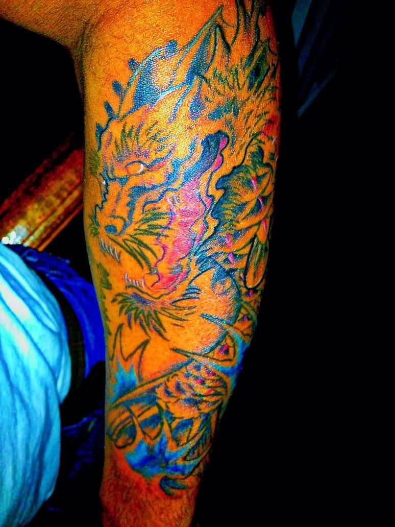 Dragon Fish Tattoo On Left Arm