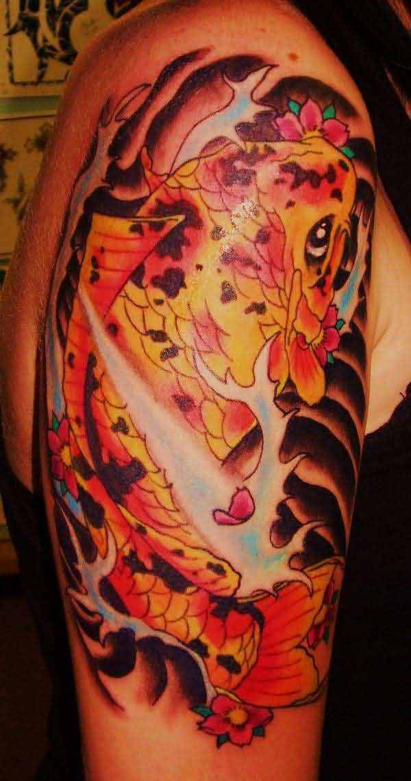Dragon Fish Tattoo On Right Half Sleeve