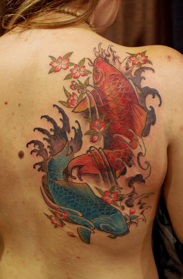 Dragon Fish Tattoos On Right Back Shoulder