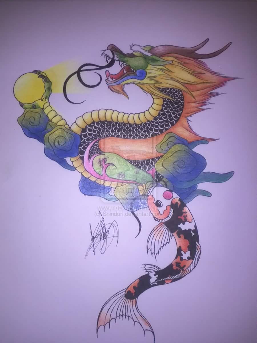 Dragon Koi Fish Tattoo Design Sample