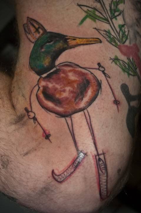 Duck Tattoo On Man Left Sleeve
