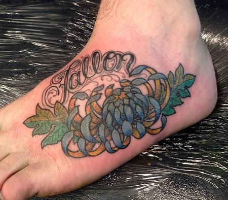 Fallon Chrysanthemum Tattoo On Left Foot
