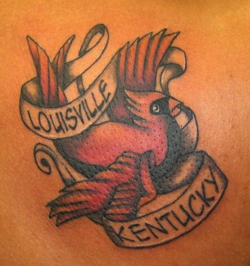 Flying Cardinal Bird With Banners Tattoo