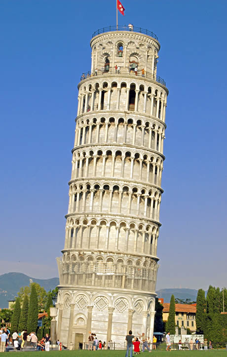 Front View Of Leaning Tower In Pisa